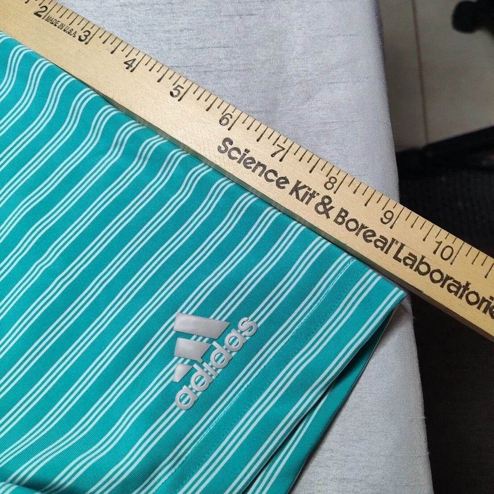 ADIDAS‎ GOLF Men Size XL Aqua Striped Short Sleeve Polo Shirt